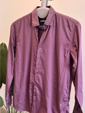 Men's Patterned Pink Long-Sleeve Dress Shirt